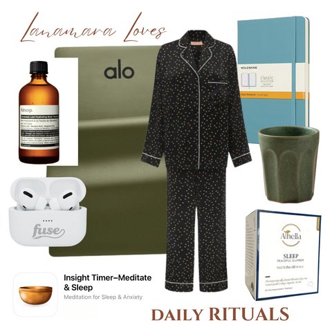 rituals morning meditation body oil journal sleep tea athella fuse airbuds silk pyjamas yoga routine