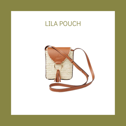 Lila straw pouch ethical sustainable vegan raffia tan crossbody tassel personalise