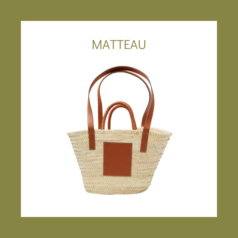 Matteau straw moroccan basket ethical sustainable vegan raffia tan removable pouchpersonalise