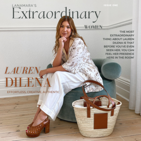 Lanamara Matteau basket bag tan woven palm straw raffia leather vegan Lauren Dilena 
