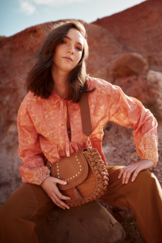 Lanamara Grace leather raffia crochet cross body bag handcrafted tan