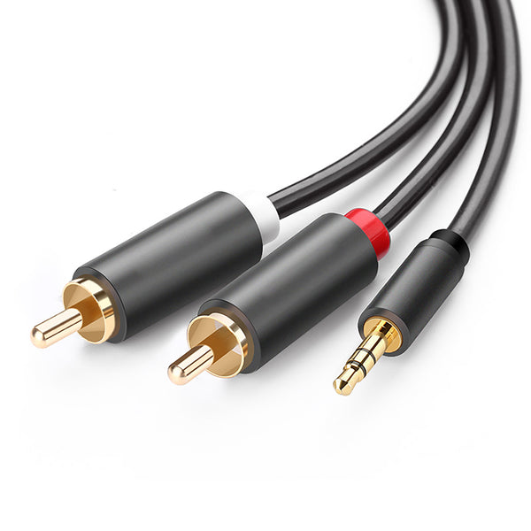 Cable plug 3,5 mm a 2 jacks RCA de 15 cm, ultradelgado