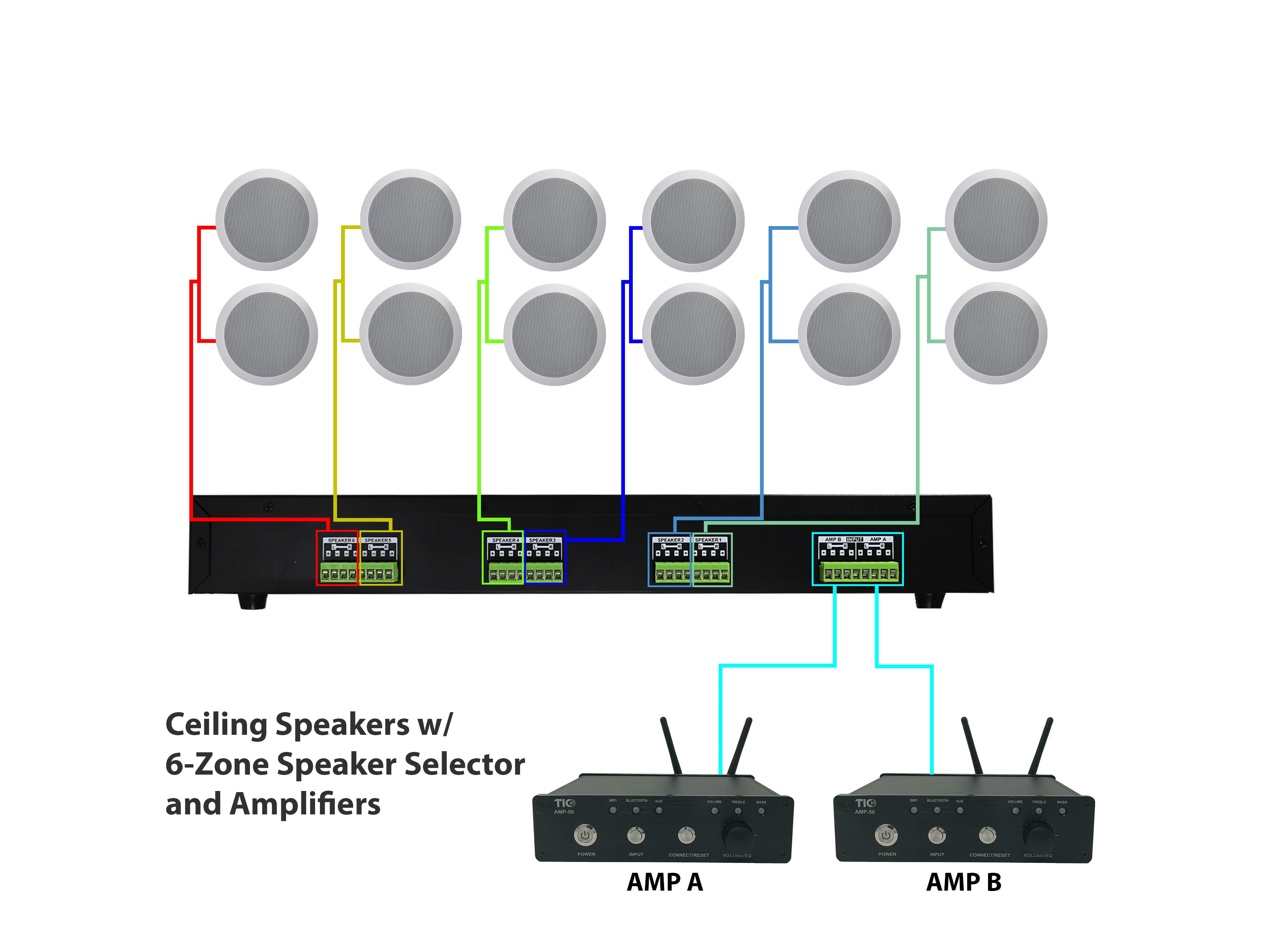 2 Amp50 V806 12 8ohm Ceiling Speakers Tic