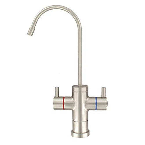 Contemporary Hot Cold Dual Handle Satin Nickel Finish Faucet