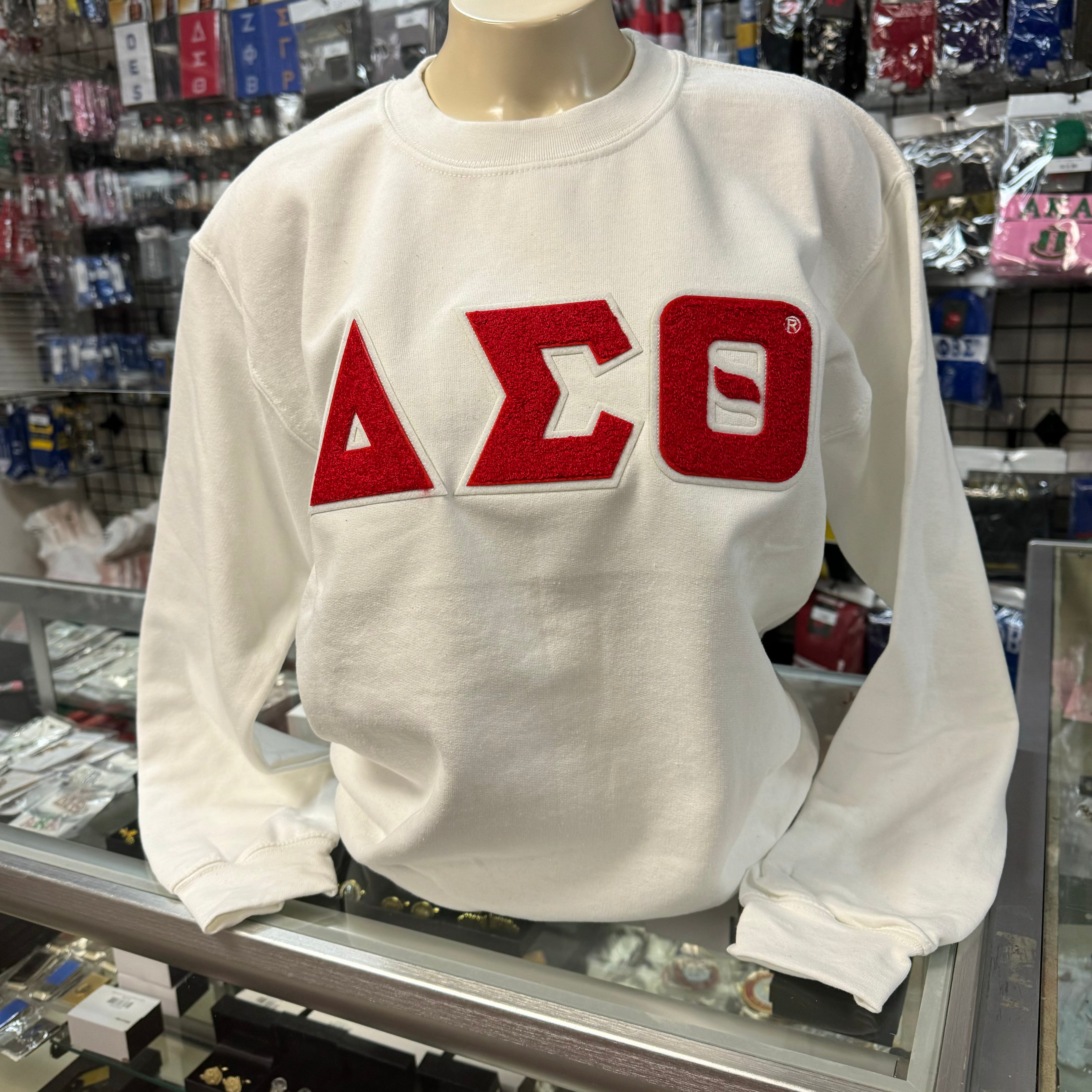 Delta Chenille Letters Sweatshirt White