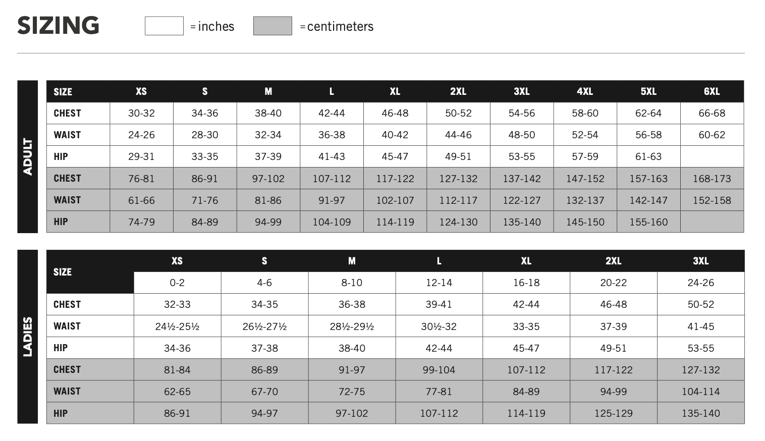 Nexgen Size Chart – Distinctive Specialties