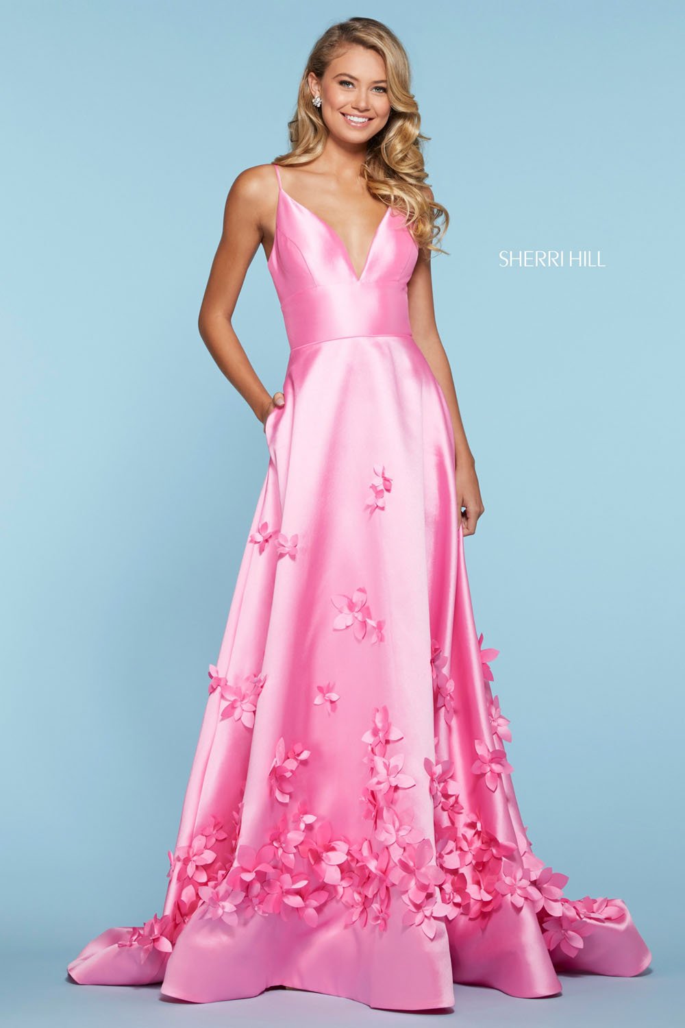 pink and yellow prom dress