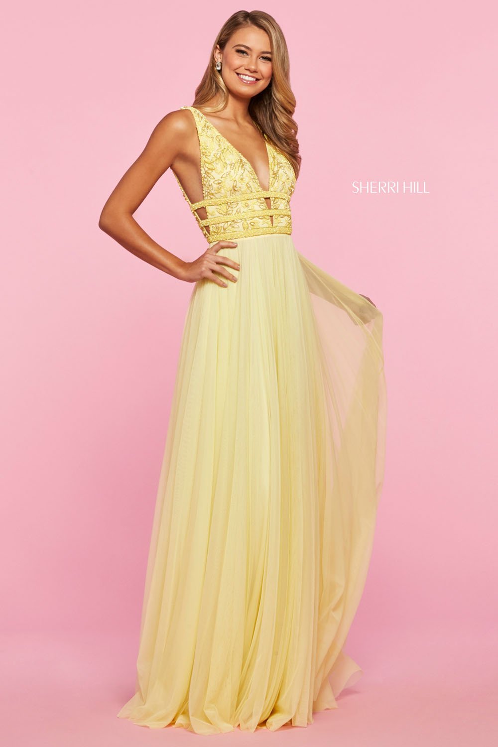 sherri hill yellow short dress