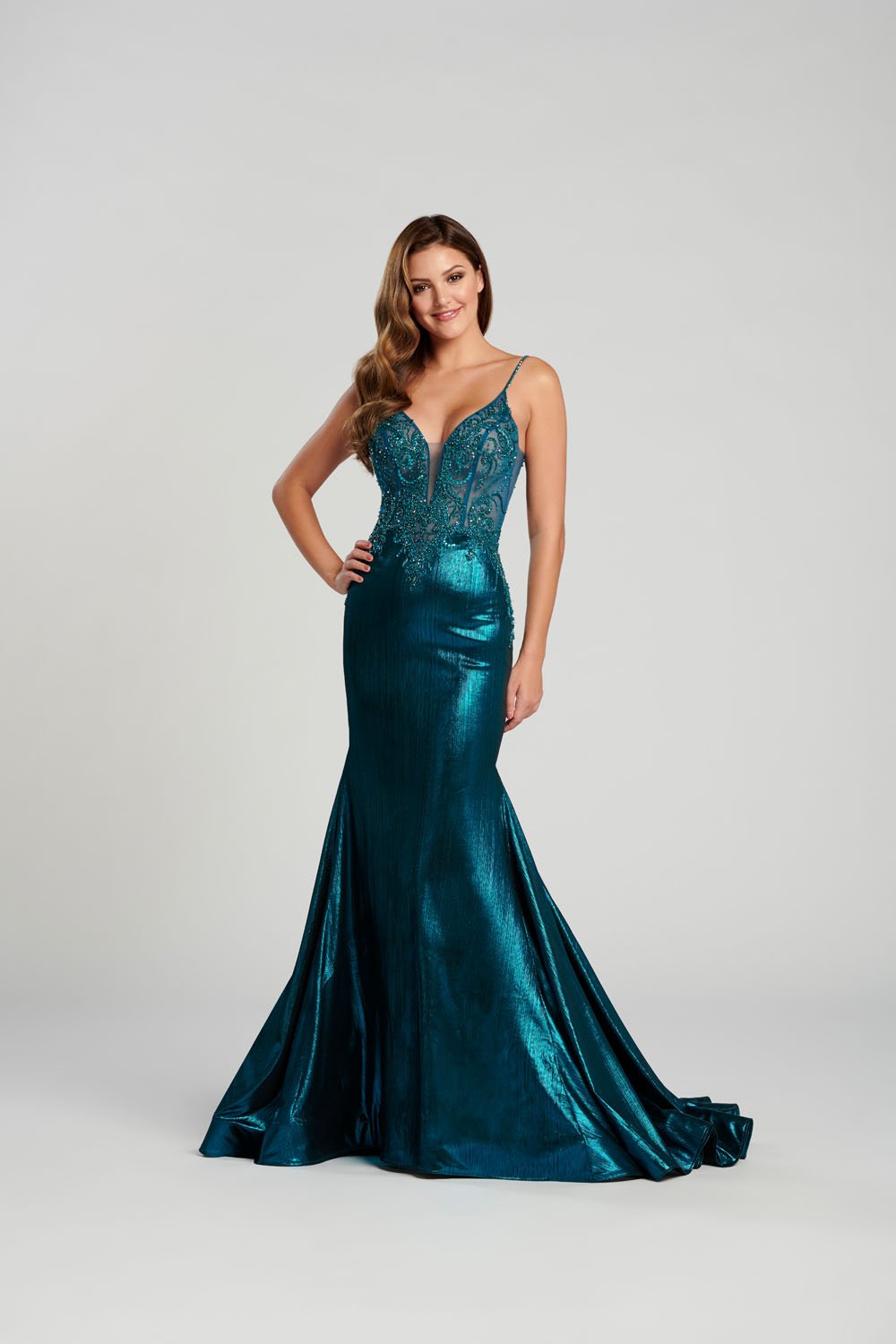 teal and black prom dress