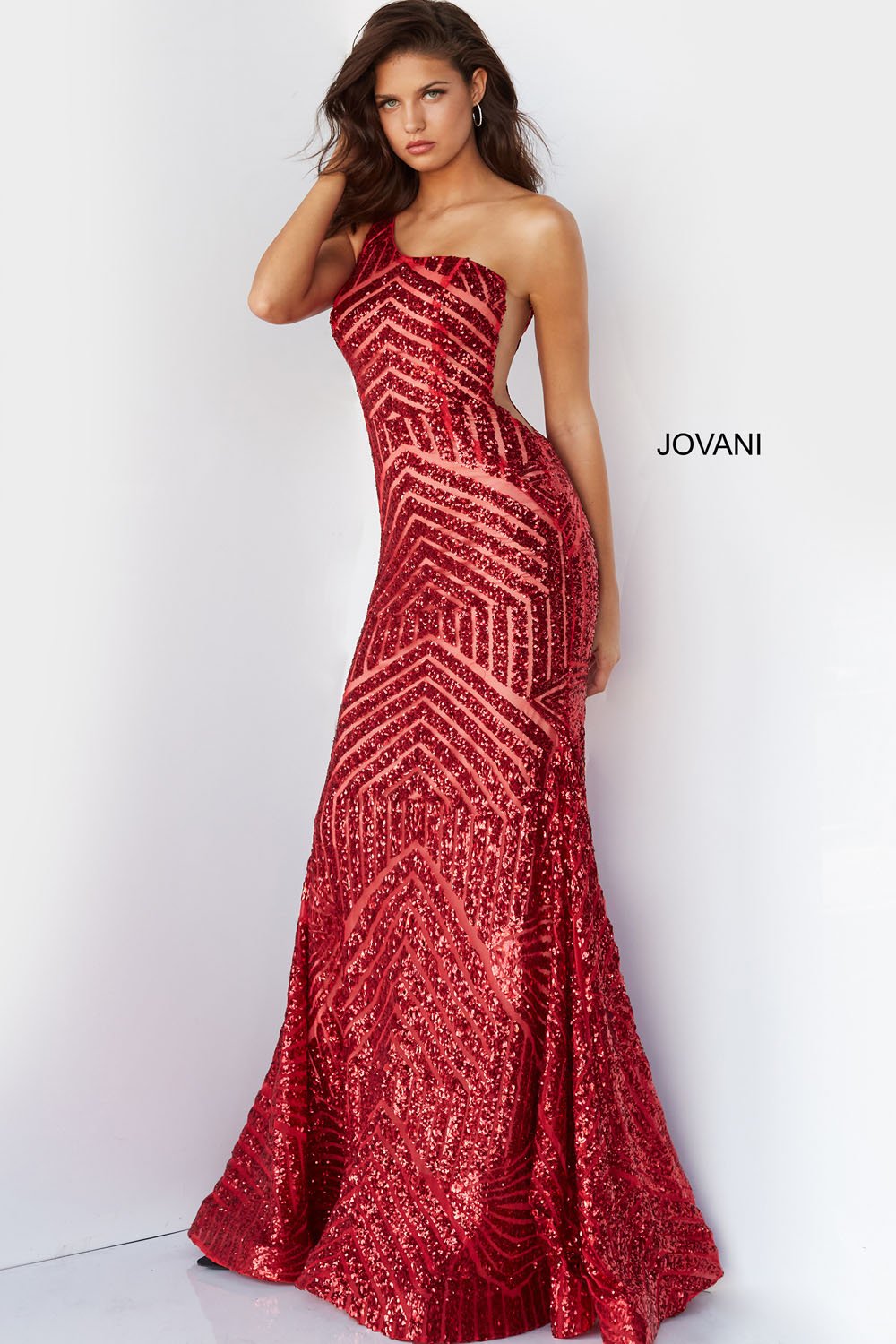 Jovani Dress 05647  Hot pink sheer sides prom dress 05647