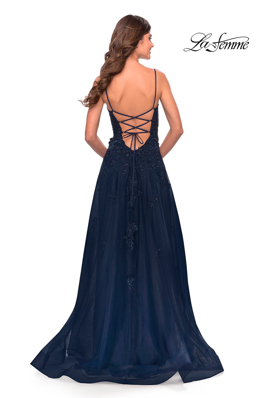 La Femme 31381 prom dress images.  La Femme 31381 is available in these colors: Navy, Red.