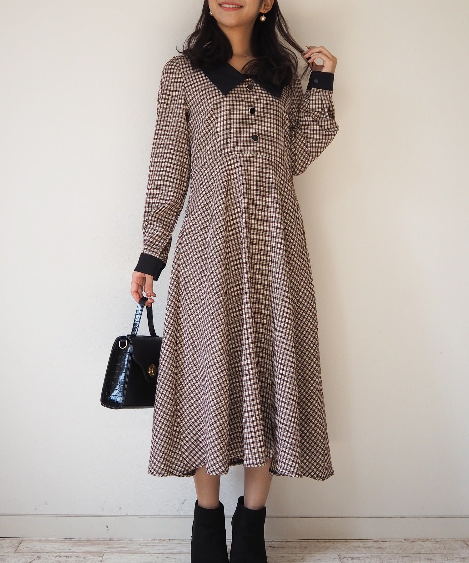 チェック柄シャツワンピース レトロ Toyome トヨミー