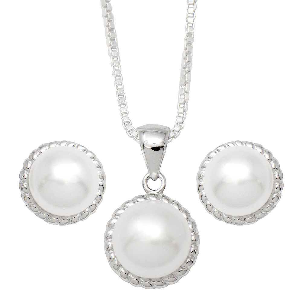 pearl necklace and diamond earrings