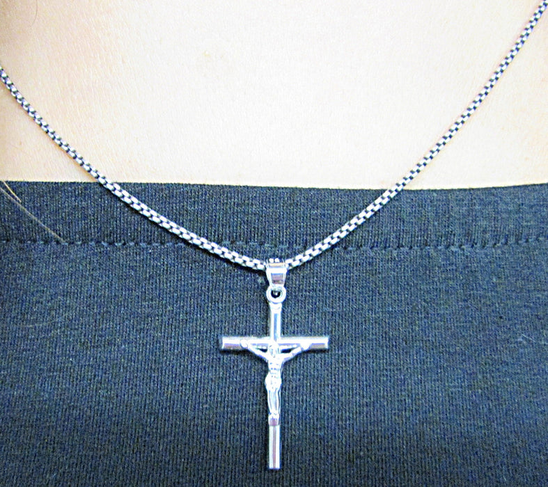 Large 14K White Gold Crucifix Cross 