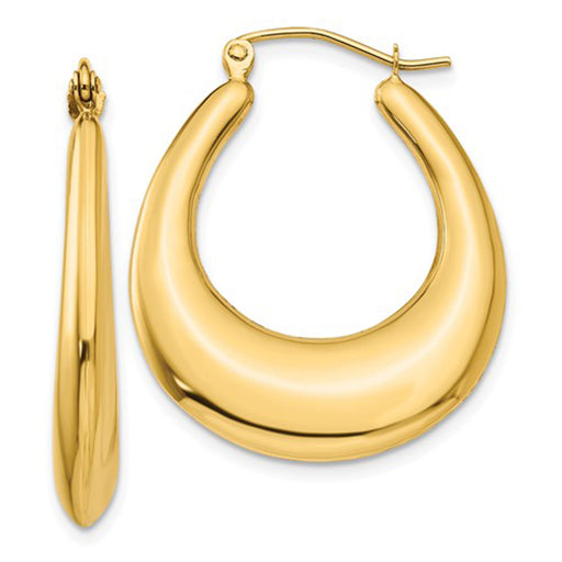 14k Yellow Gold Diamond Cut Crescent Moon Hoop Earrings