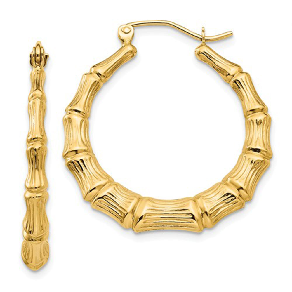 14k Yellow Gold Bamboo Hoop Earrings All Sizes Looptyhoops 0562