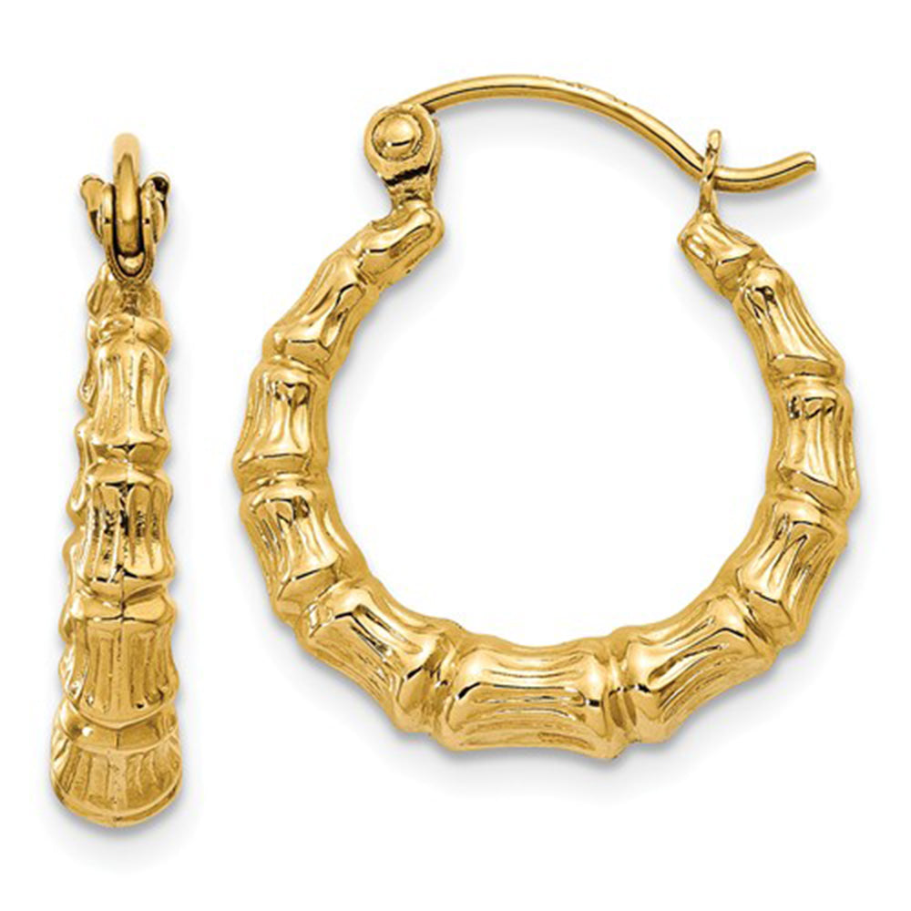 14k Yellow Gold Bamboo Hoop Earrings All Sizes Looptyhoops 8527