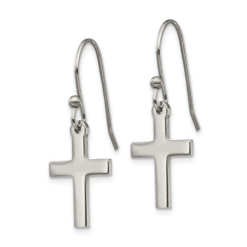 Stainless Steel Cross Dangling Earrings, 28mm