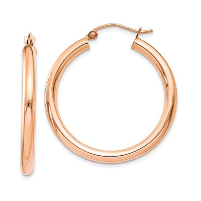 14K Rose Gold Hoop Earrings with Click-Top Clasp, All Sizes