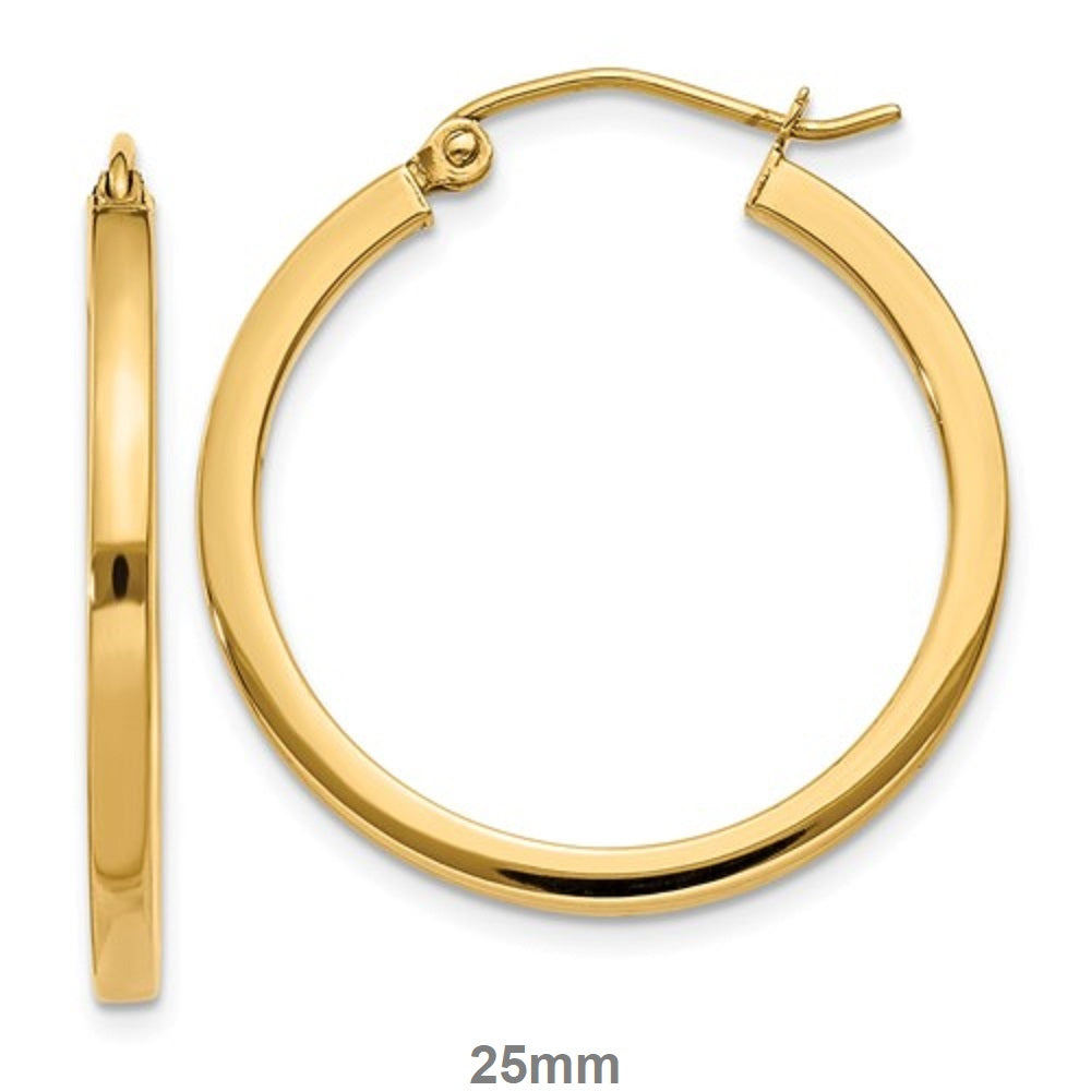 14k Yellow Gold Square Tube Hoop Earrings (2mm), All Sizes– LooptyHoops