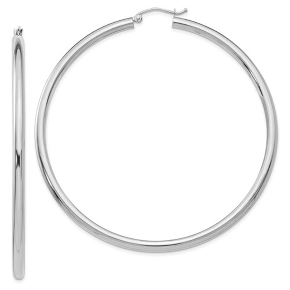 14k White Gold Lightweight Hoop Earrings (3mm), All Sizes – LooptyHoops
