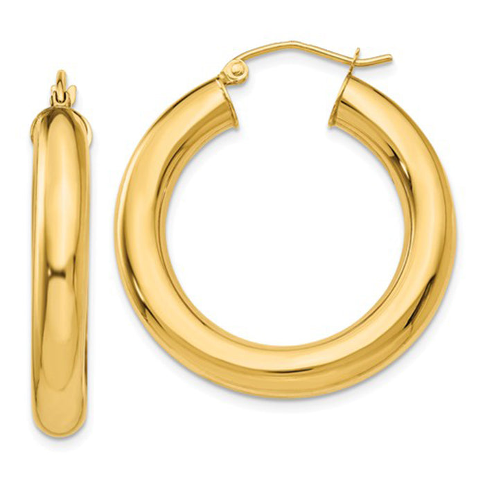 Thick 14K Yellow Gold Lightweight Tube Hoop Earrings