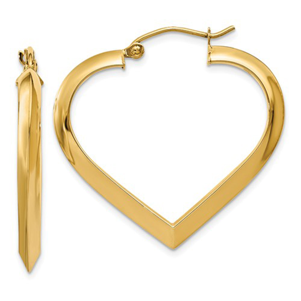 14k Yellow Gold Heart Shaped Hoop Earrings 3mm Looptyhoops 5239