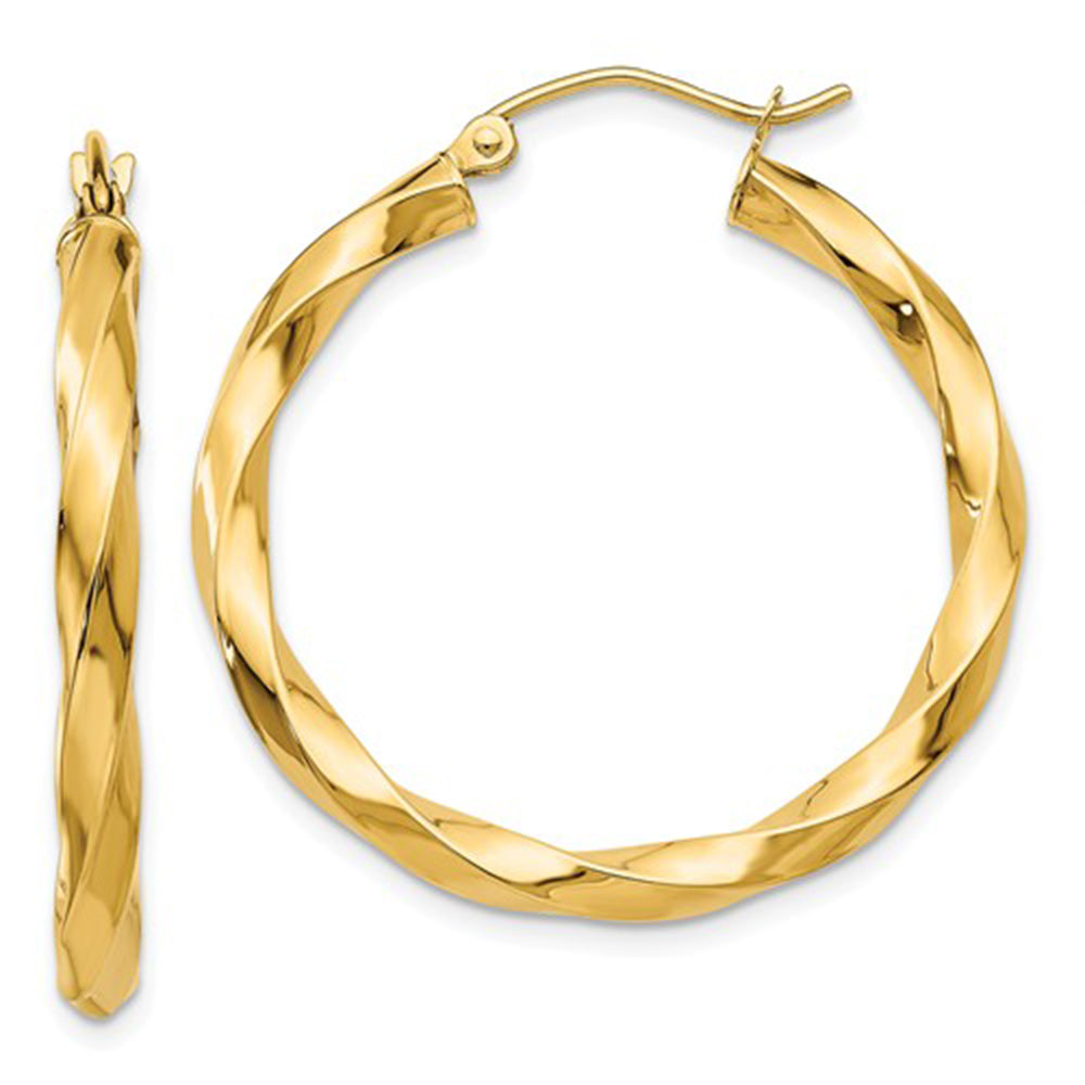 14k Yellow Gold Twisted Taffy Hoop Earrings (3mm), All Sizes – LooptyHoops