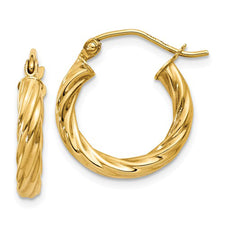 14k Yellow Gold Twisted Hollow Hoop Earrings, All Sizes