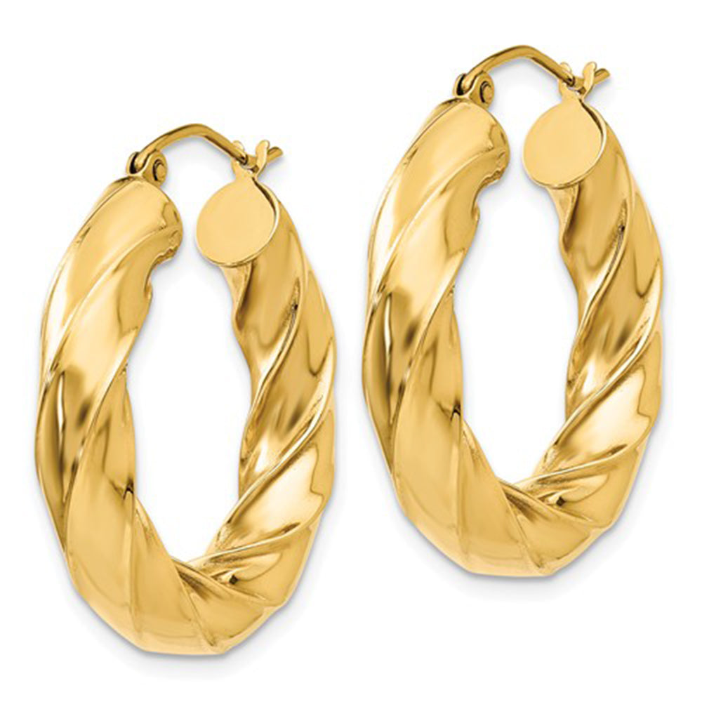 14k Yellow Gold Twisted Hoop Earrings (5mm), All Sizes– LooptyHoops