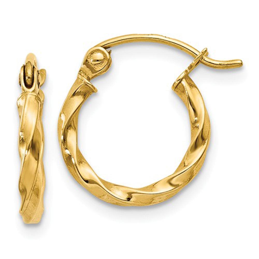 14k Yellow Gold Twisted Taffy Hoop Earrings, All Sizes