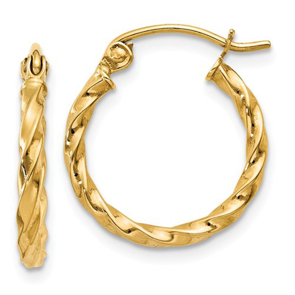 14k Yellow Gold Twisted Taffy Hoop Earrings (2mm), All Sizes – LooptyHoops