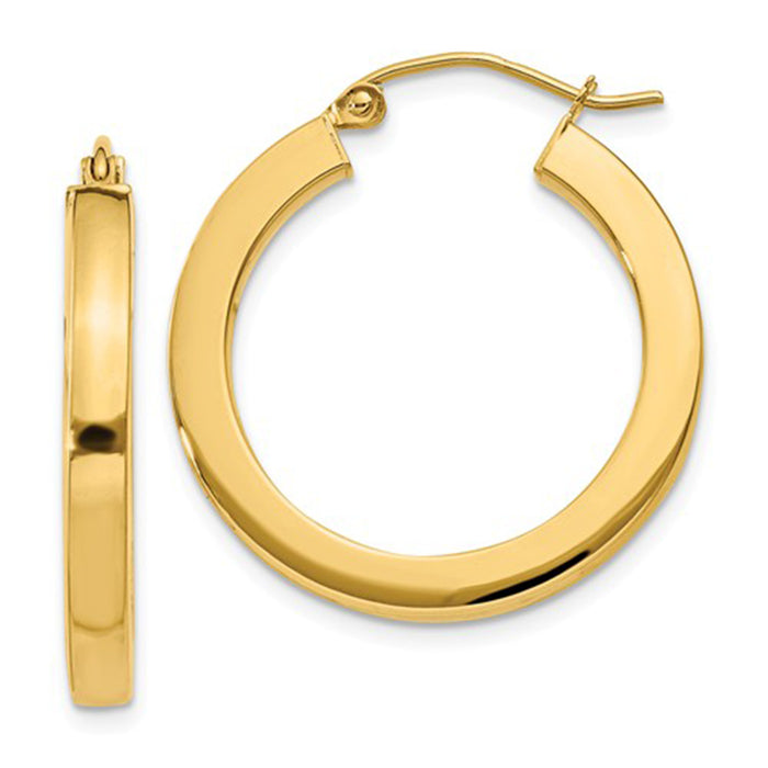 14k Yellow Gold Square Tube Hoop Earrings (3mm), All Sizes