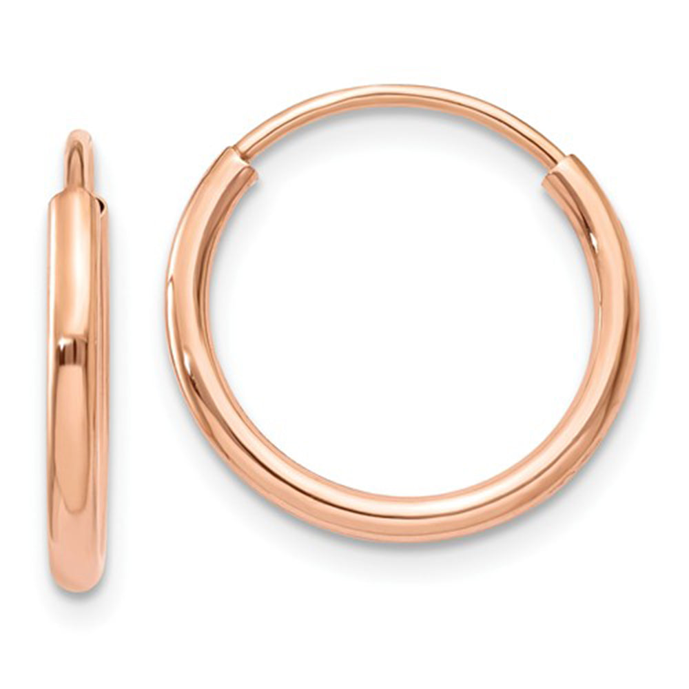 14k Rose Gold Continuous Endless Hoop Earrings (1.5mm), All Sizes ...