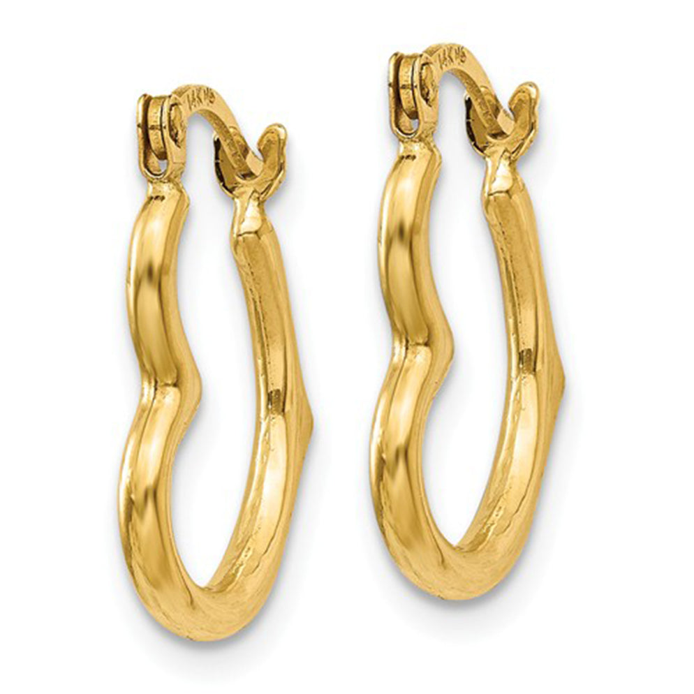 14K Gold Heart Shaped Hoop Earrings (2mm Thick), 16mm