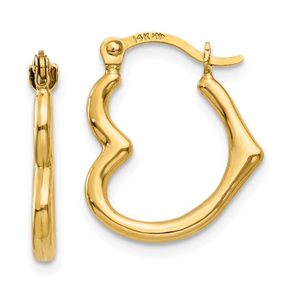 14K Gold Heart-Shaped Hoop Earrings (2mm Thick), 16mm – LooptyHoops