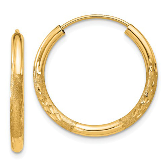 14k Yellow Gold Diamond Cut Endless Hoop Earrings