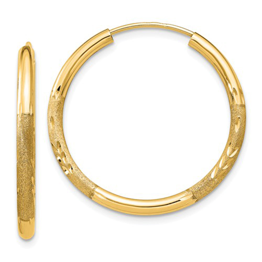 14k Yellow Gold Diamond Cut Endless Hoop Earrings (2mm), All Sizes ...