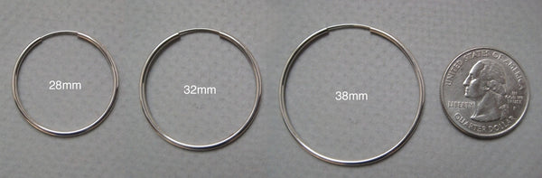 14k White Gold Endless Hoop Earrings (1.5mm tube), All Sizes – LooptyHoops