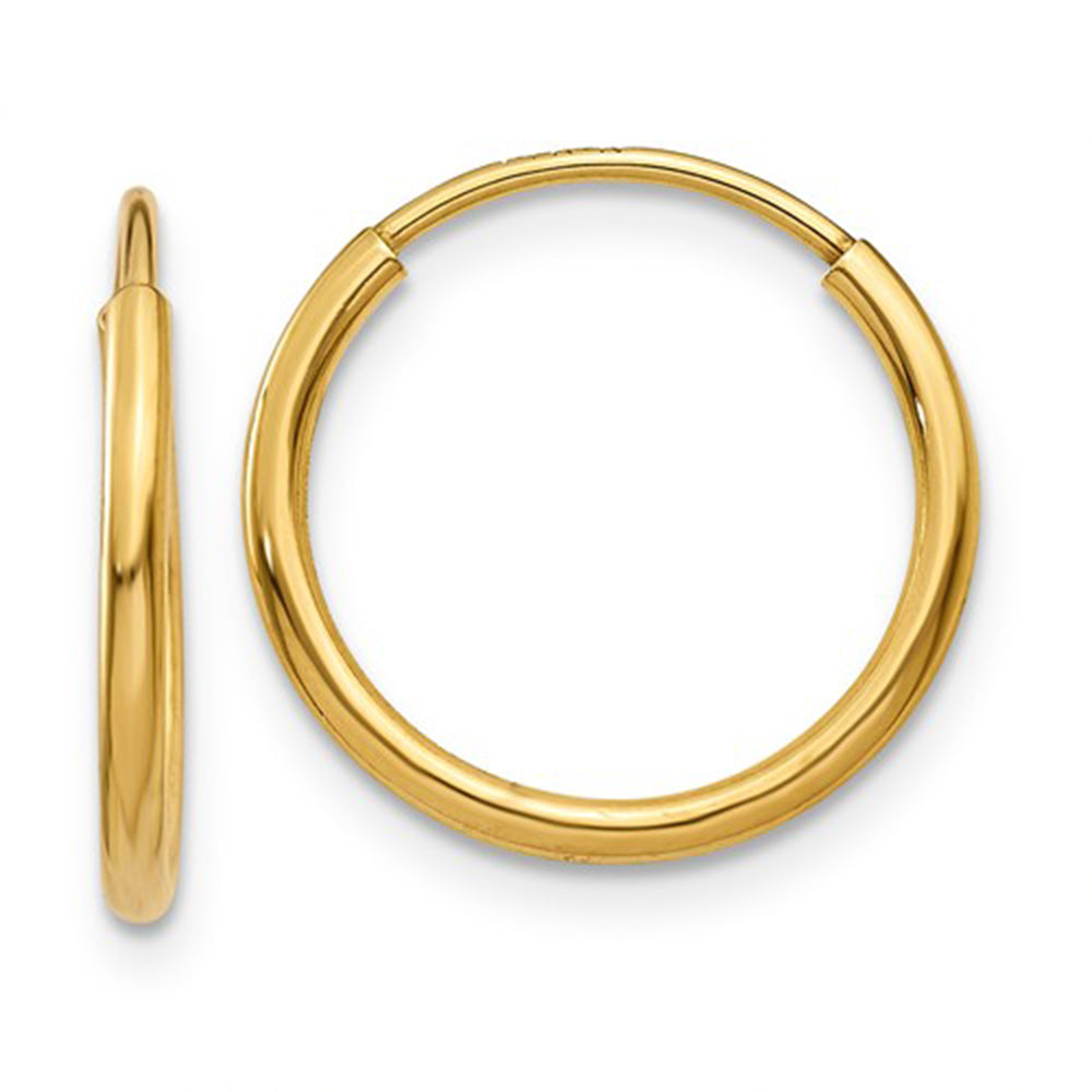 14k Yellow Gold Endless Hoop Earrings (1.25mm), All Sizes – LooptyHoops