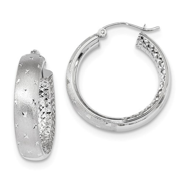 Medium 14K White Gold Diamond Cut Hoops