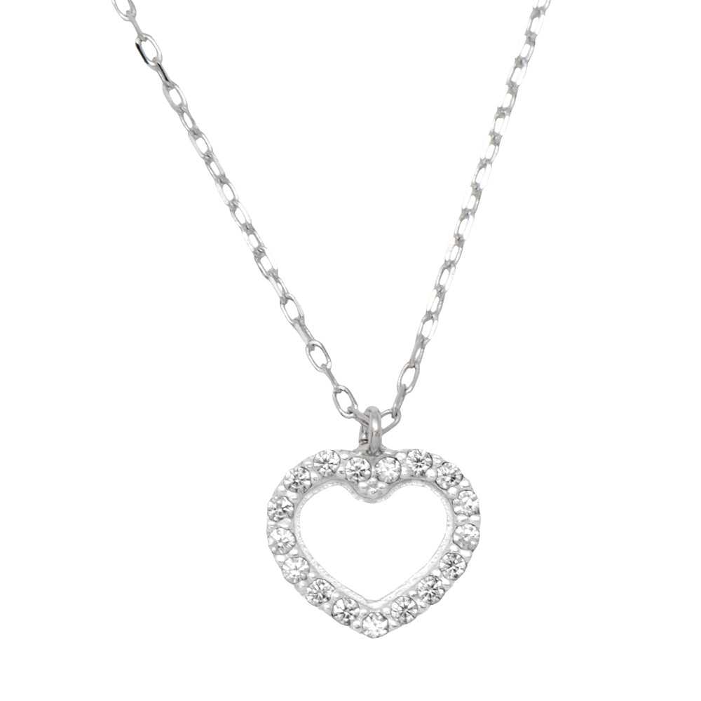 14k White Gold Tiny CZ Heart Pendant Necklace w/18-Inch Chain, 8mm ...