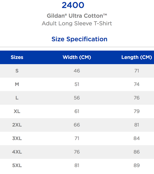 Gildan 2400 Size Chart