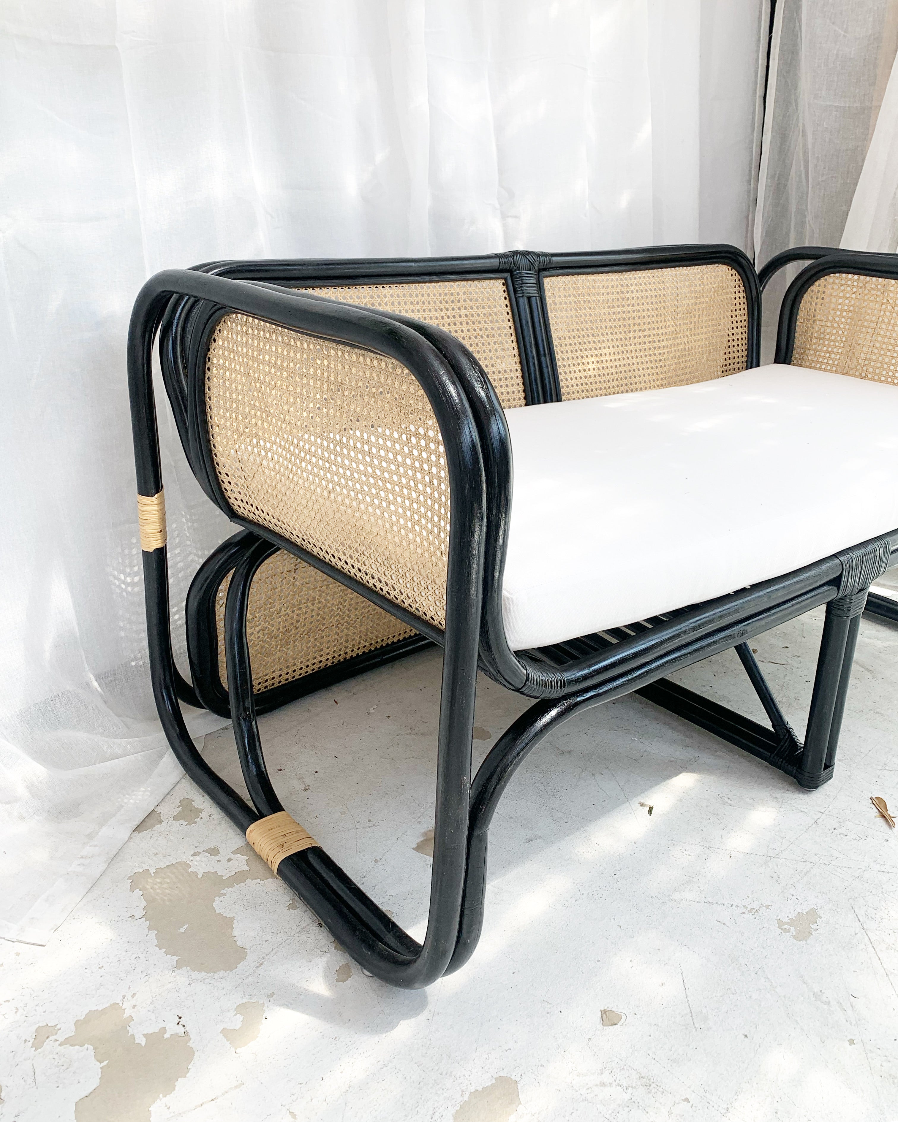 Just Landed- Cypress Cane Rattan Love Seat Sofa - Natural/Black Frame ...