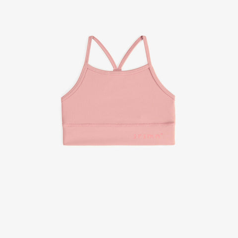 Pink sports tank top with thin crossed straps in stretch lycra