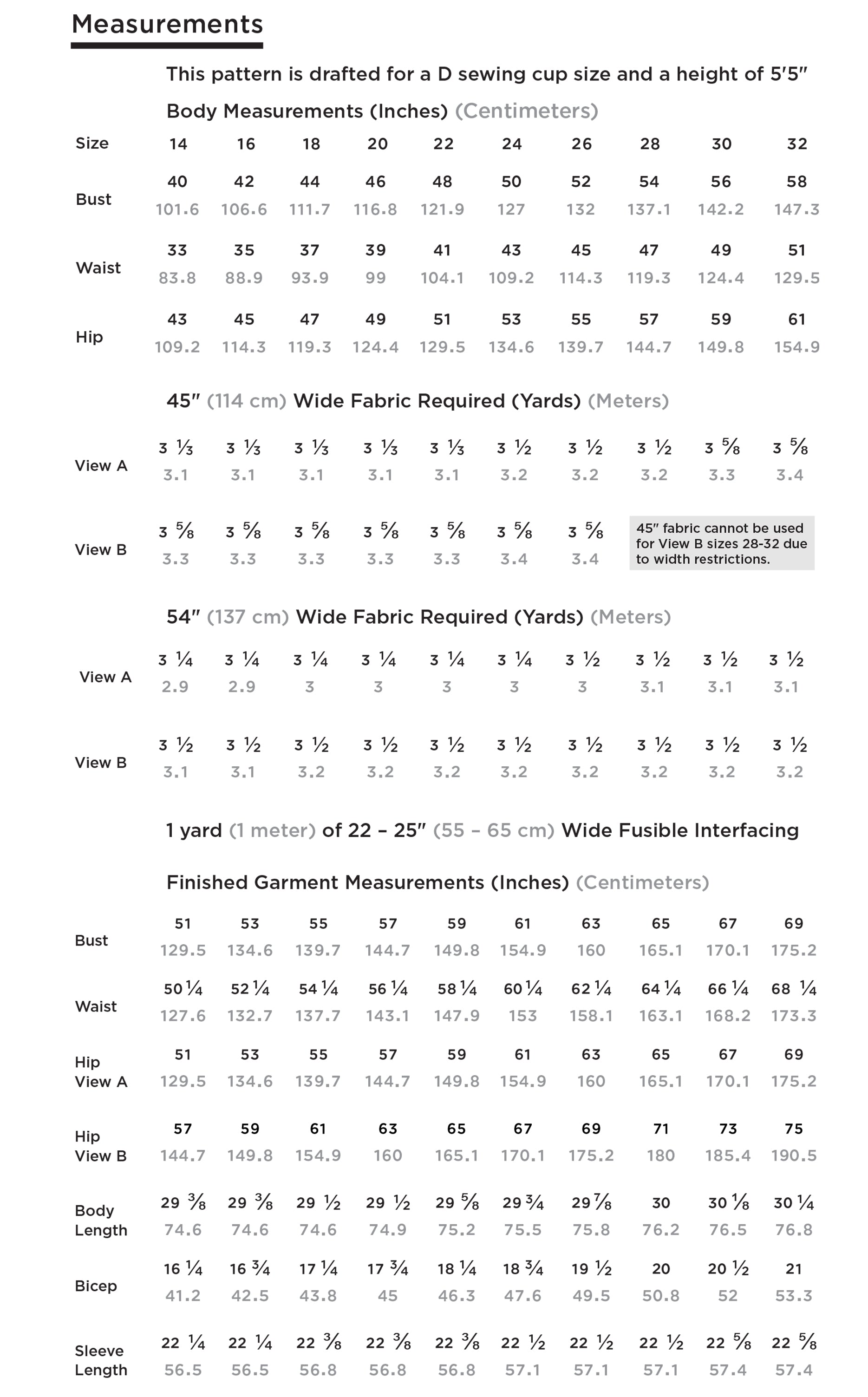 Grainline Studio Archer Measurements 