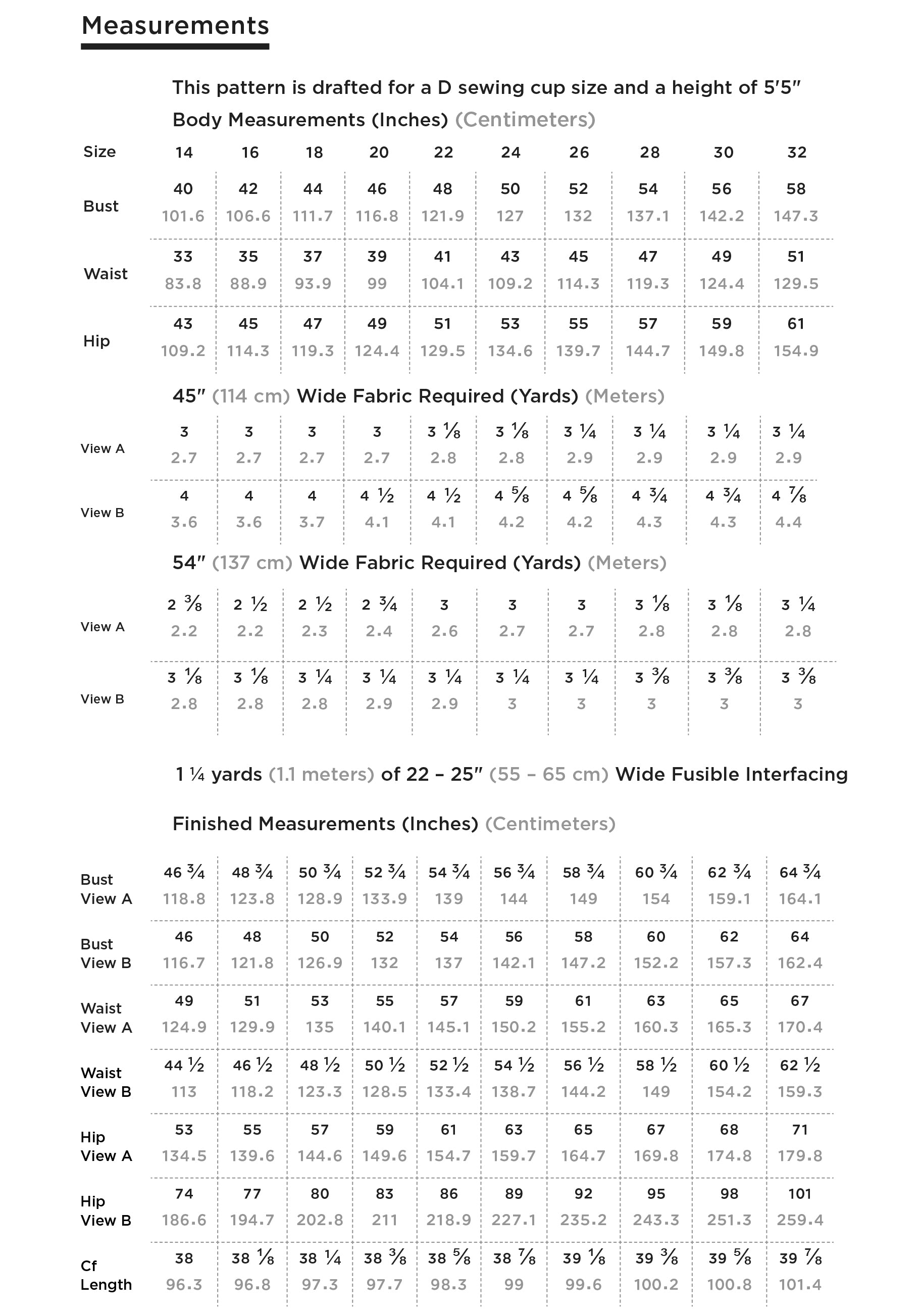 Grainline Studio Alder Measurements