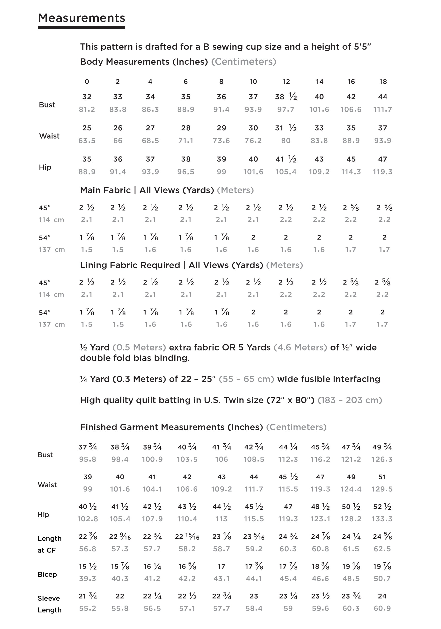 Grainline Studio Tamarack Measurements