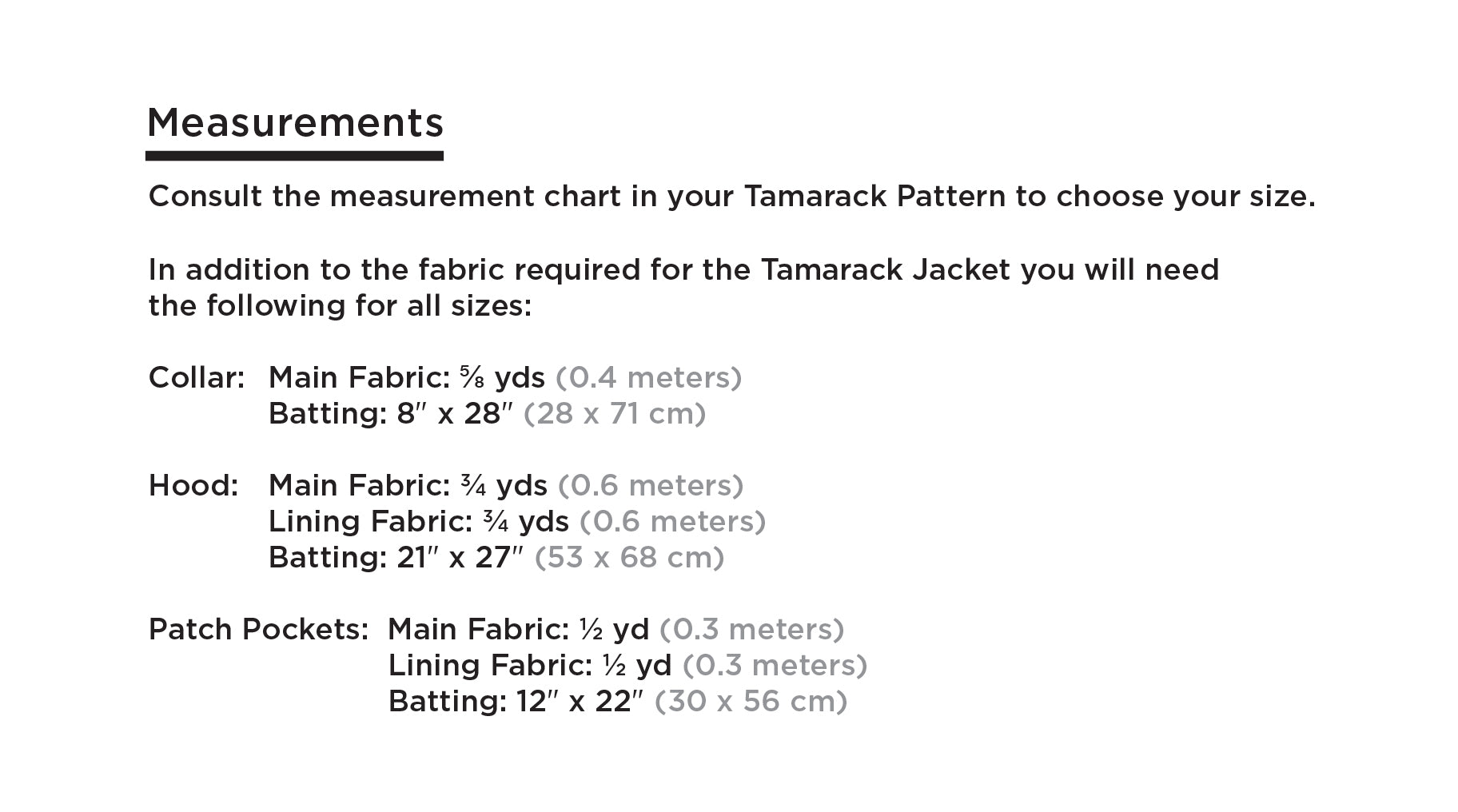 Grainline Studio Tamarack Measurements