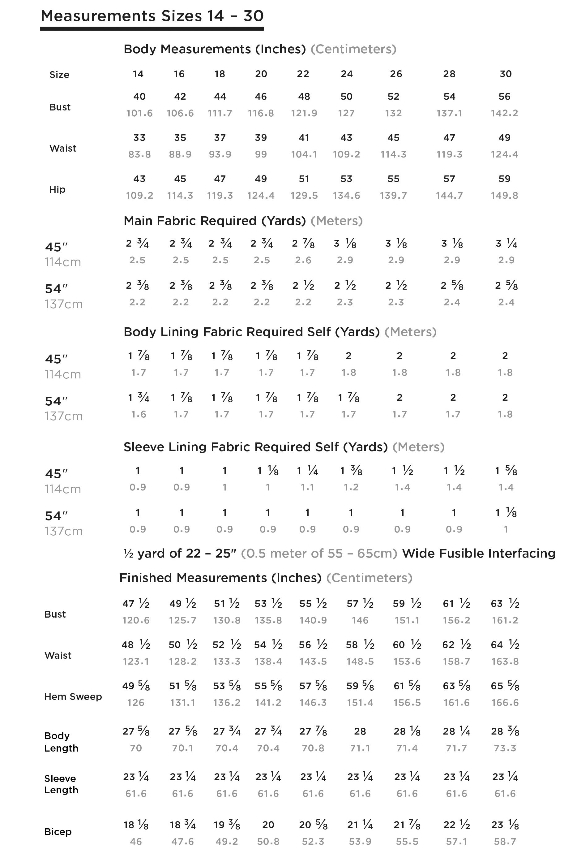 Grainline Studio Thayer Measurements